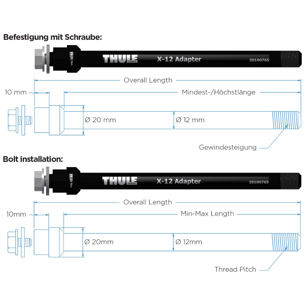 Thule Chariot Steckachse für Maxle Adapter M12x1.75