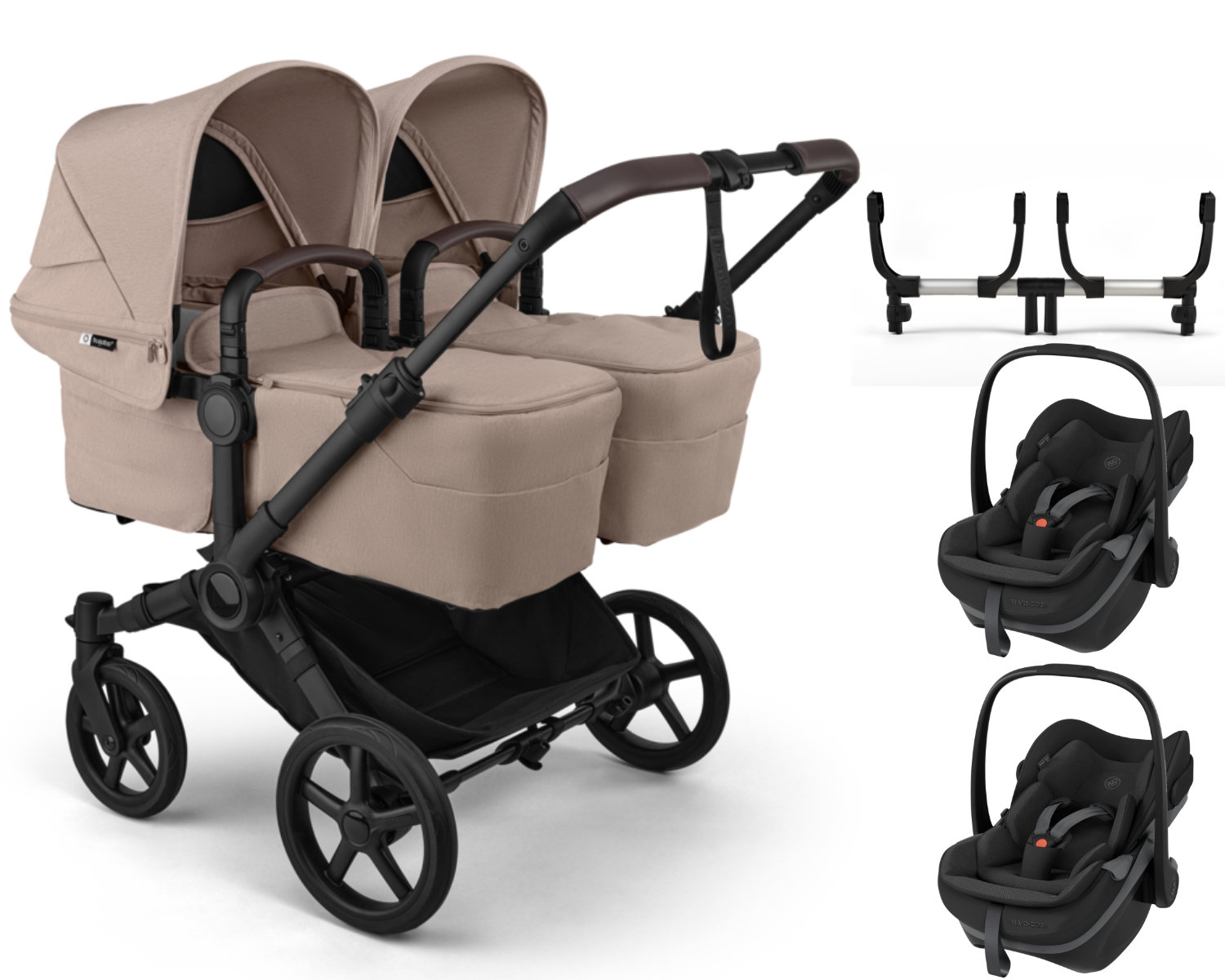 Bugaboo Donkey 5 Zwillingskinderwagen in Beige - schräge Ansicht