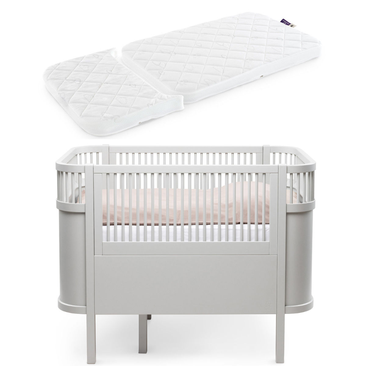 Babybett mit Matratze in Weiß - Vorderansicht
