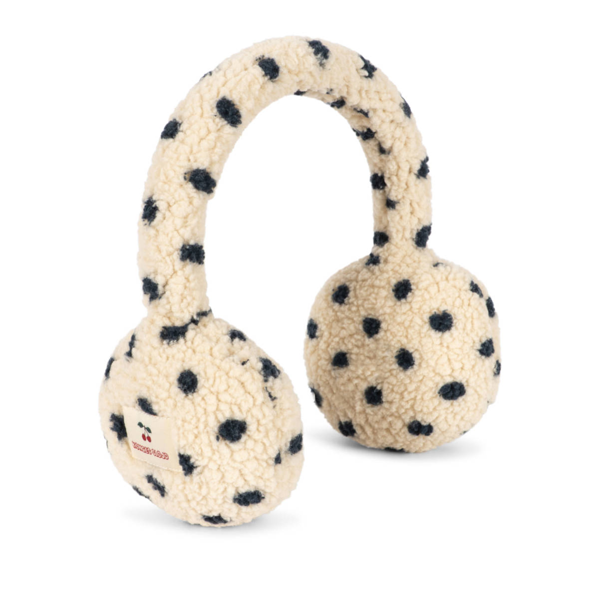 Konges Sløjd Jody Teddy Fleece Ohrwärmer Creme mit Punkten - schräge Ansicht