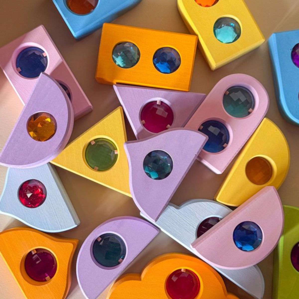 Bauspiel Sprookjesramen Pastel 12-delig in Pastellfarben - Draufsicht