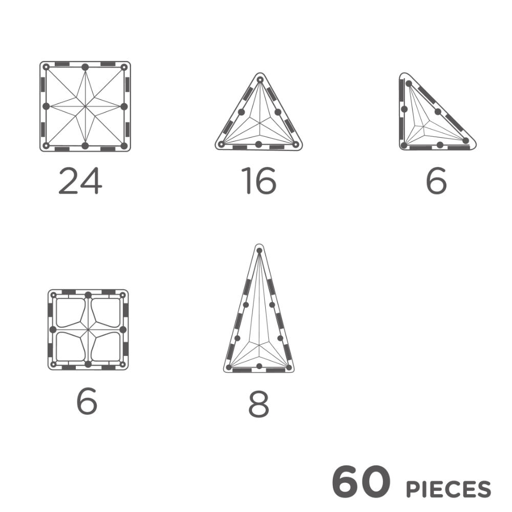 Cleverclixx Original Set in Bright Colors – 60 Pieces Magnetic Tiles