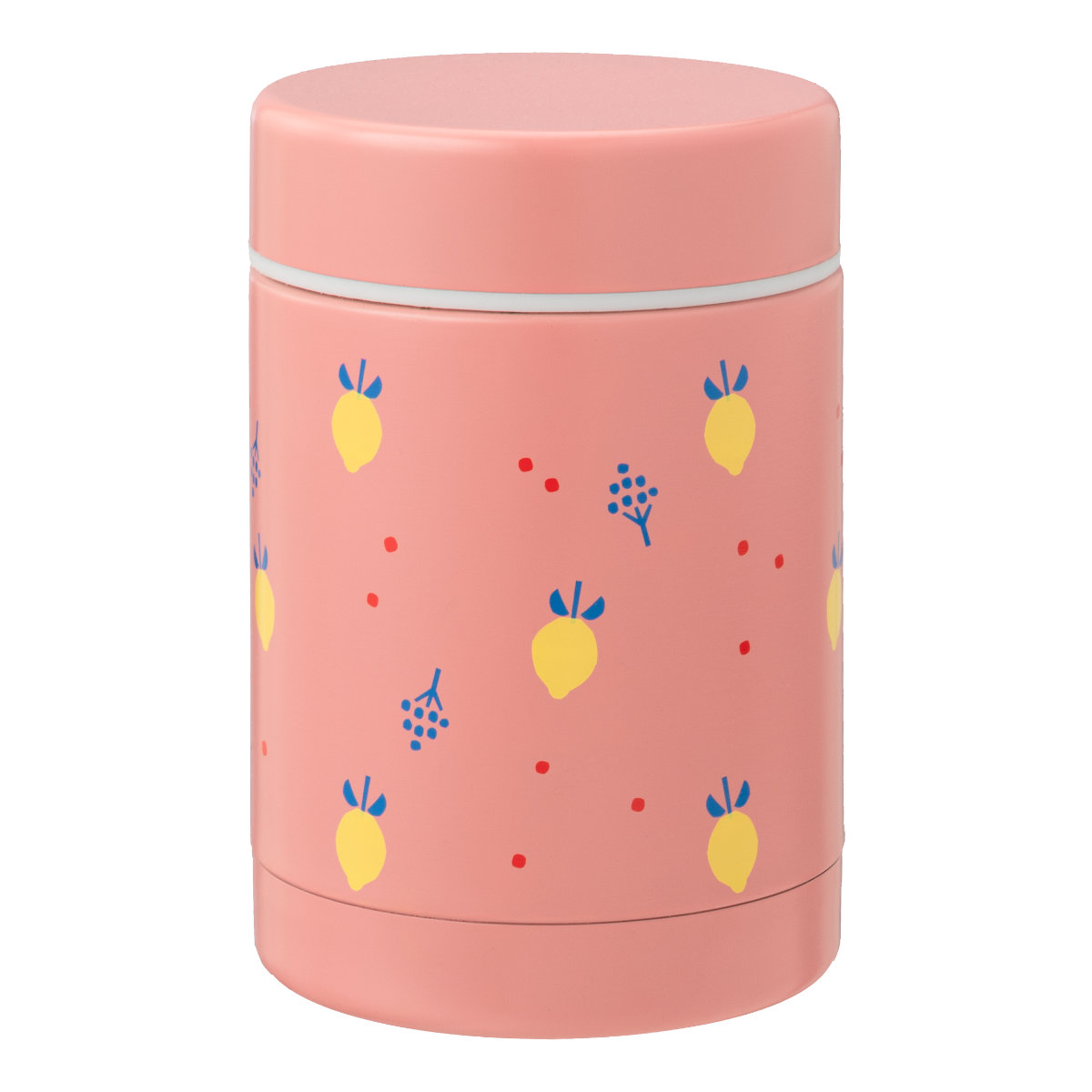 Thermobecher rosa mit Zitronenmuster - schräge Ansicht