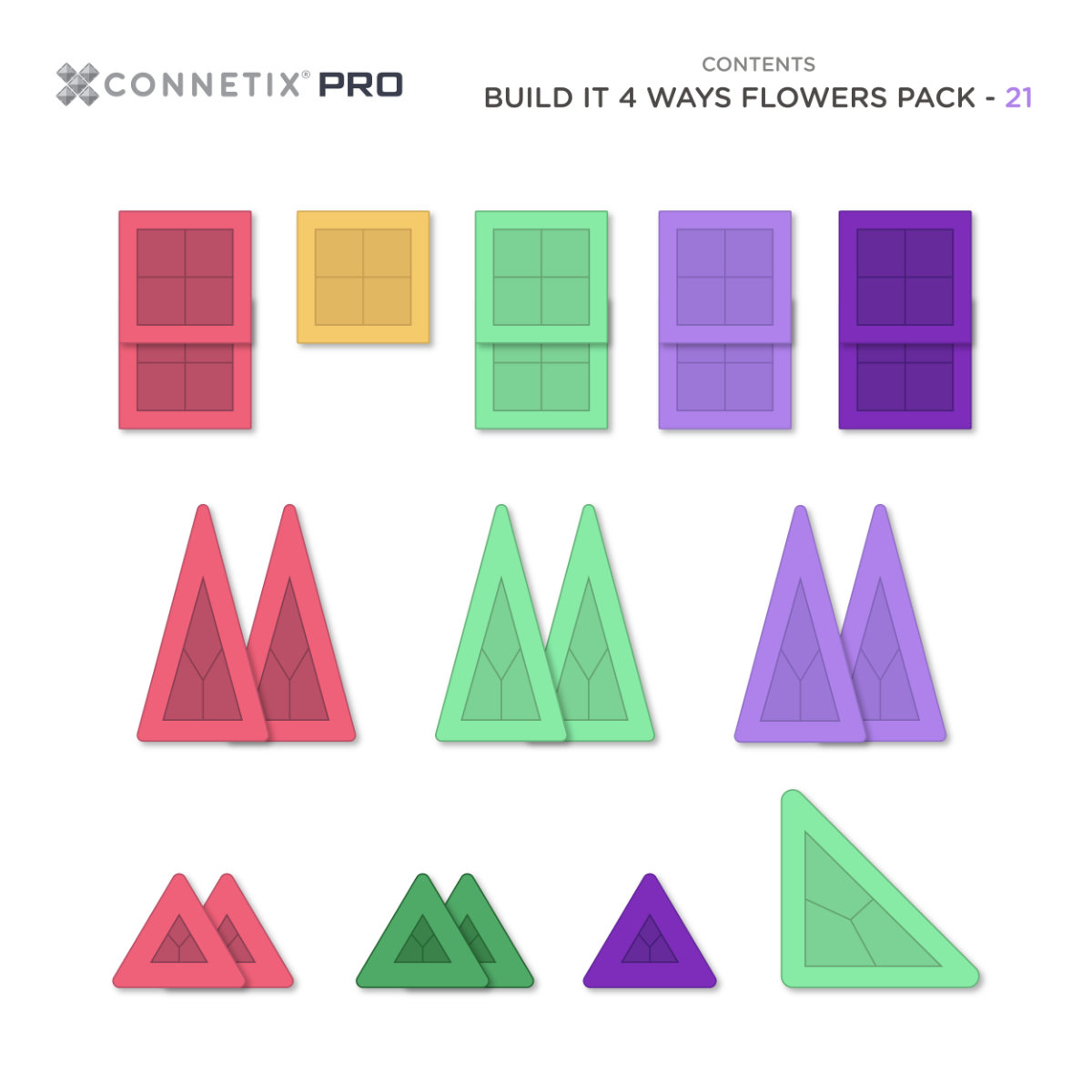 Connetix PRO Magnetbausteine – Flowers Pack – 21 Teile, mehrfarbig, Draufsicht