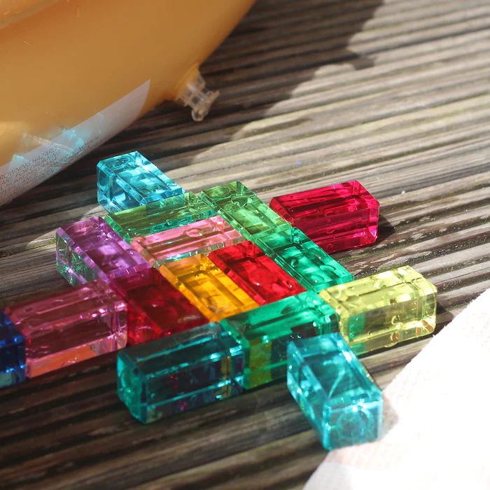 Bauspiel Lichtbouwblokken 24-delig bunte Draufsicht