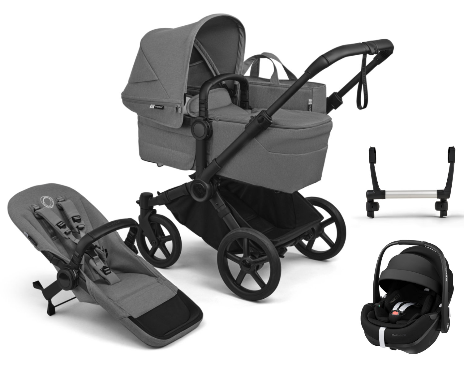Bugaboo Donkey 6 Mono Kinderwagen Set 3 in 1 grau - Vorderansicht