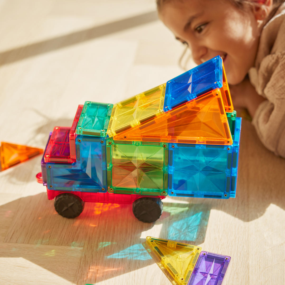 Cleverclixx Car Set in Bright Colors – 25 Pieces Magnetic Tiles