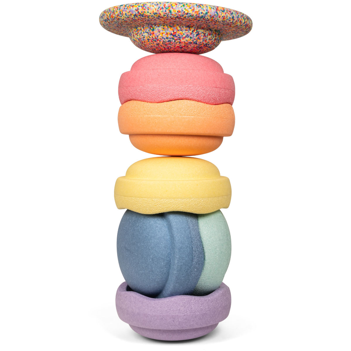 Stapelstein Super Confetti Rainbow Set Pastel + Balance Board