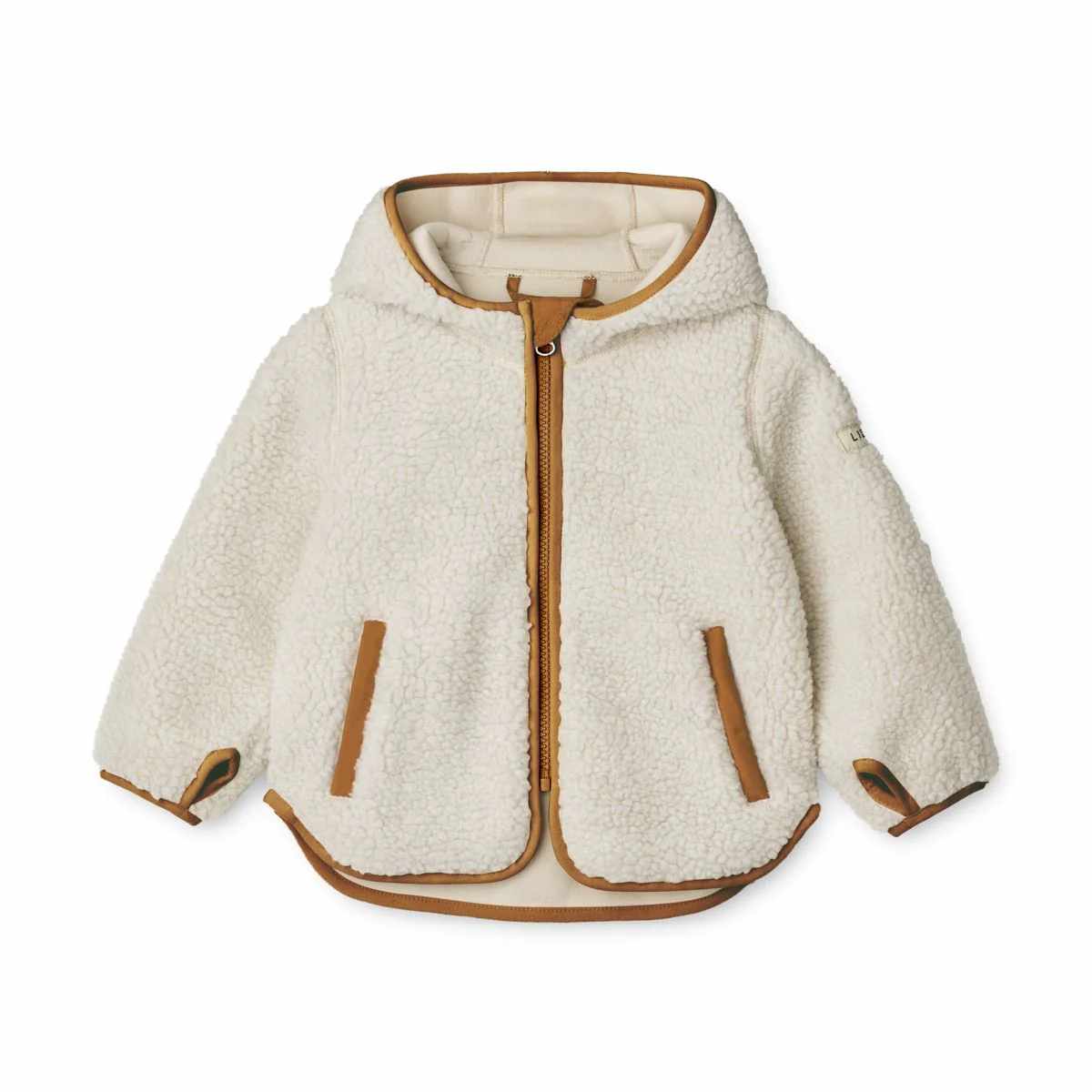 Kinder Fleecejacke in Weiß mit Kapuze - Vorderansicht