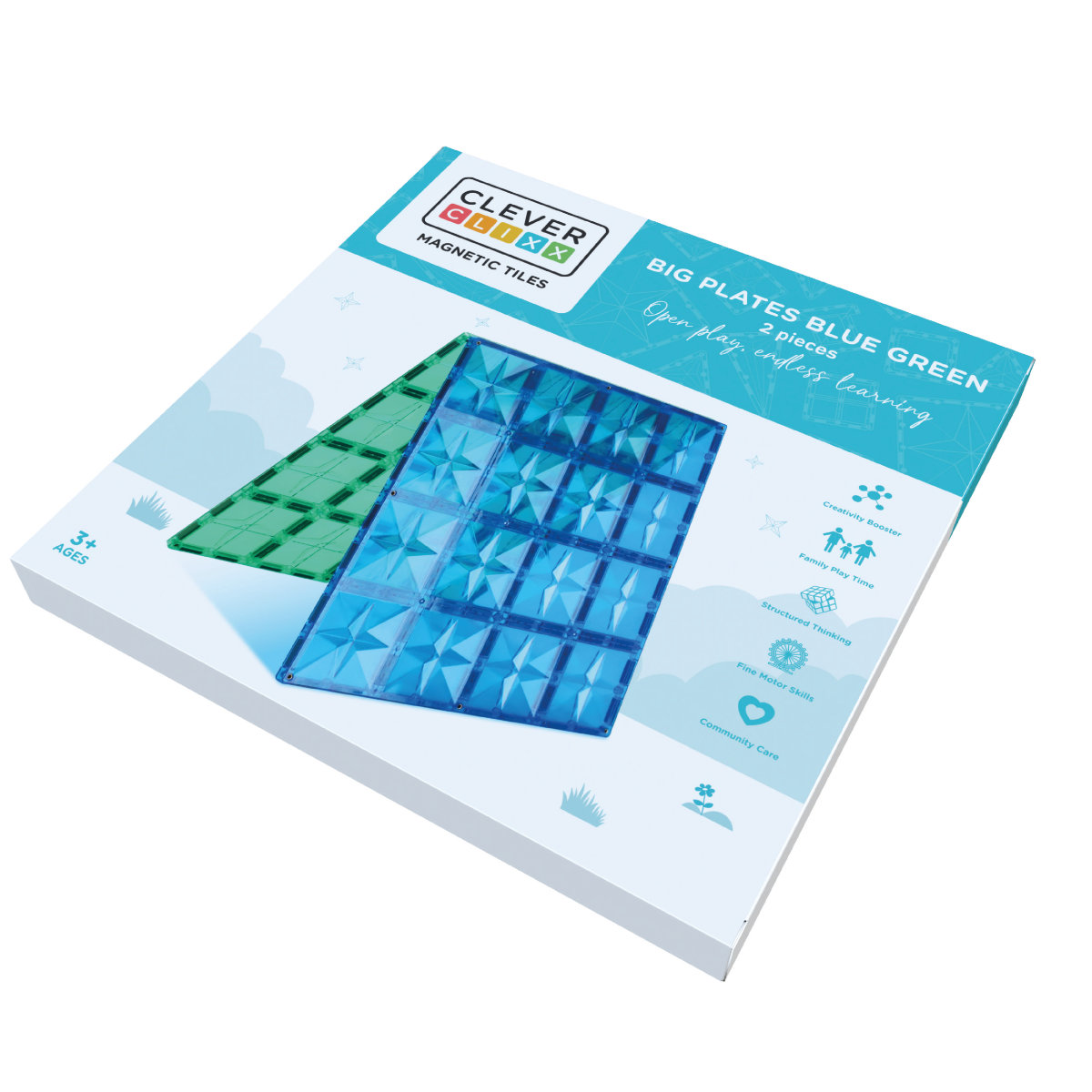 Cleverclixx Große Grundplatten Blau & Grün – 2 Magnetische Bauplatten