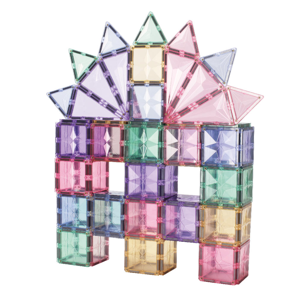 Cleverclixx Large Creative Set in Pastel Colors – 125 Pieces Magnetic Tiles