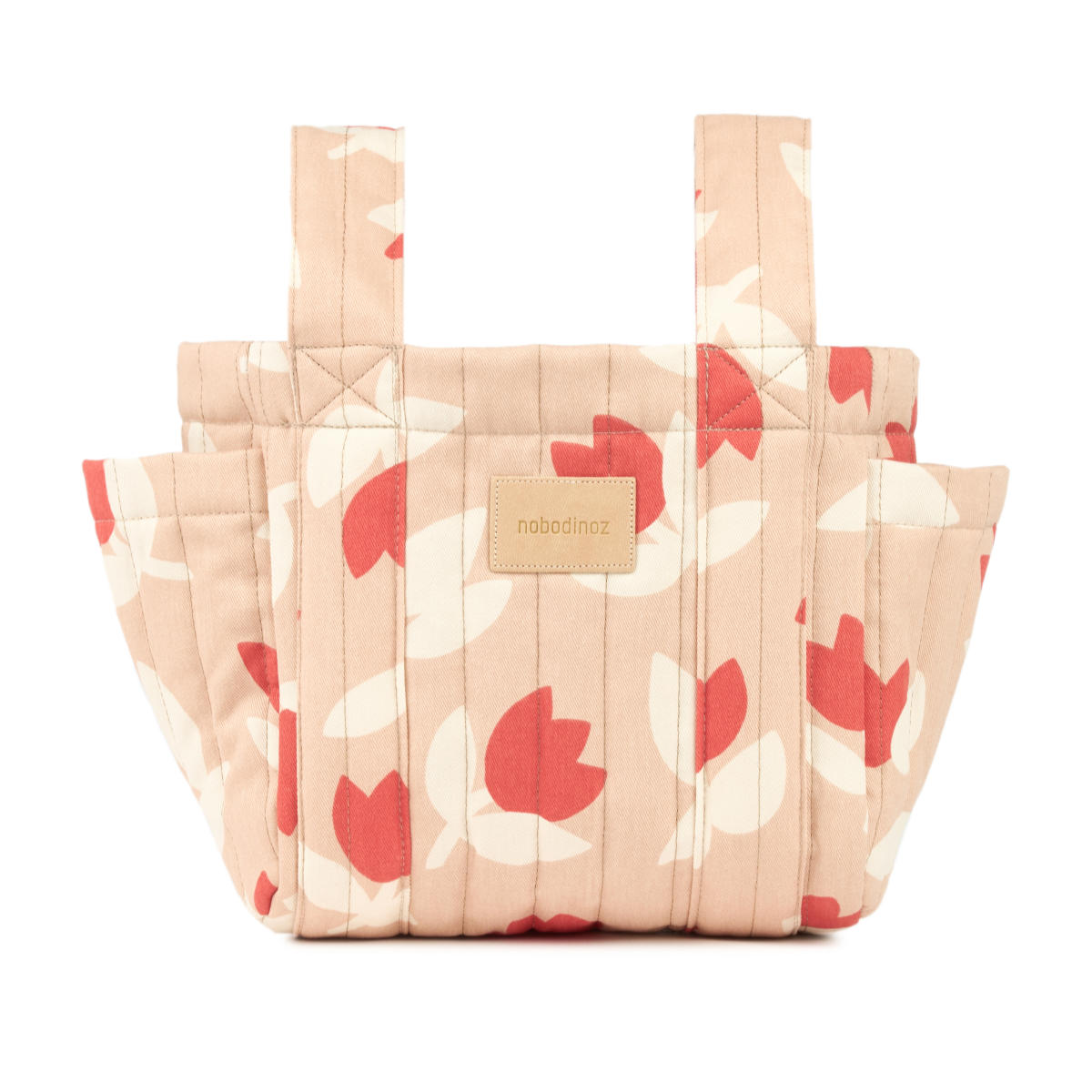 Nobodinoz HYDE PARK Kinderwagen Organizer beige mit rotem Muster - Vorderansicht