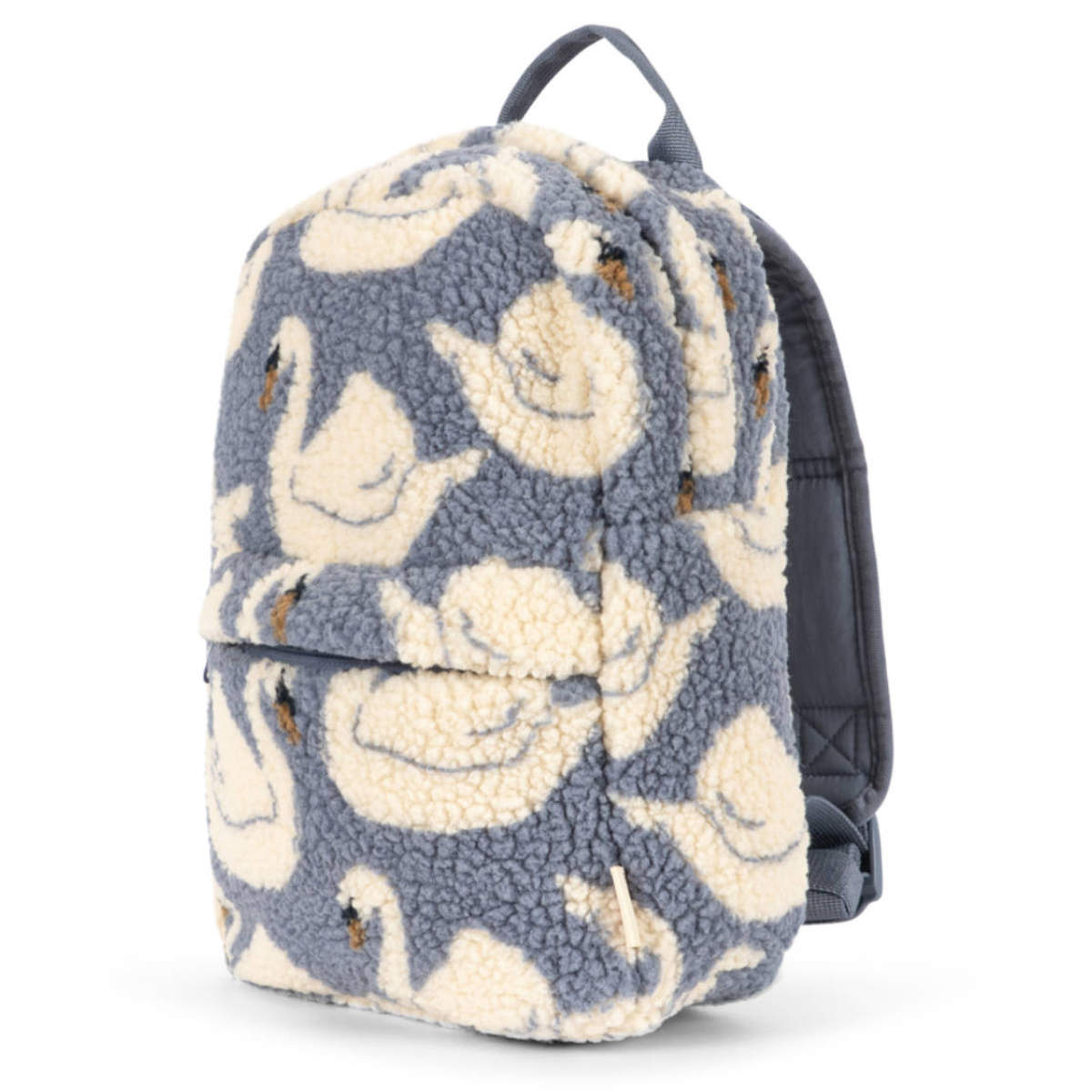 Konges Sløjd Jody Teddy Rucksack in Blau/Weiß - schräge Ansicht