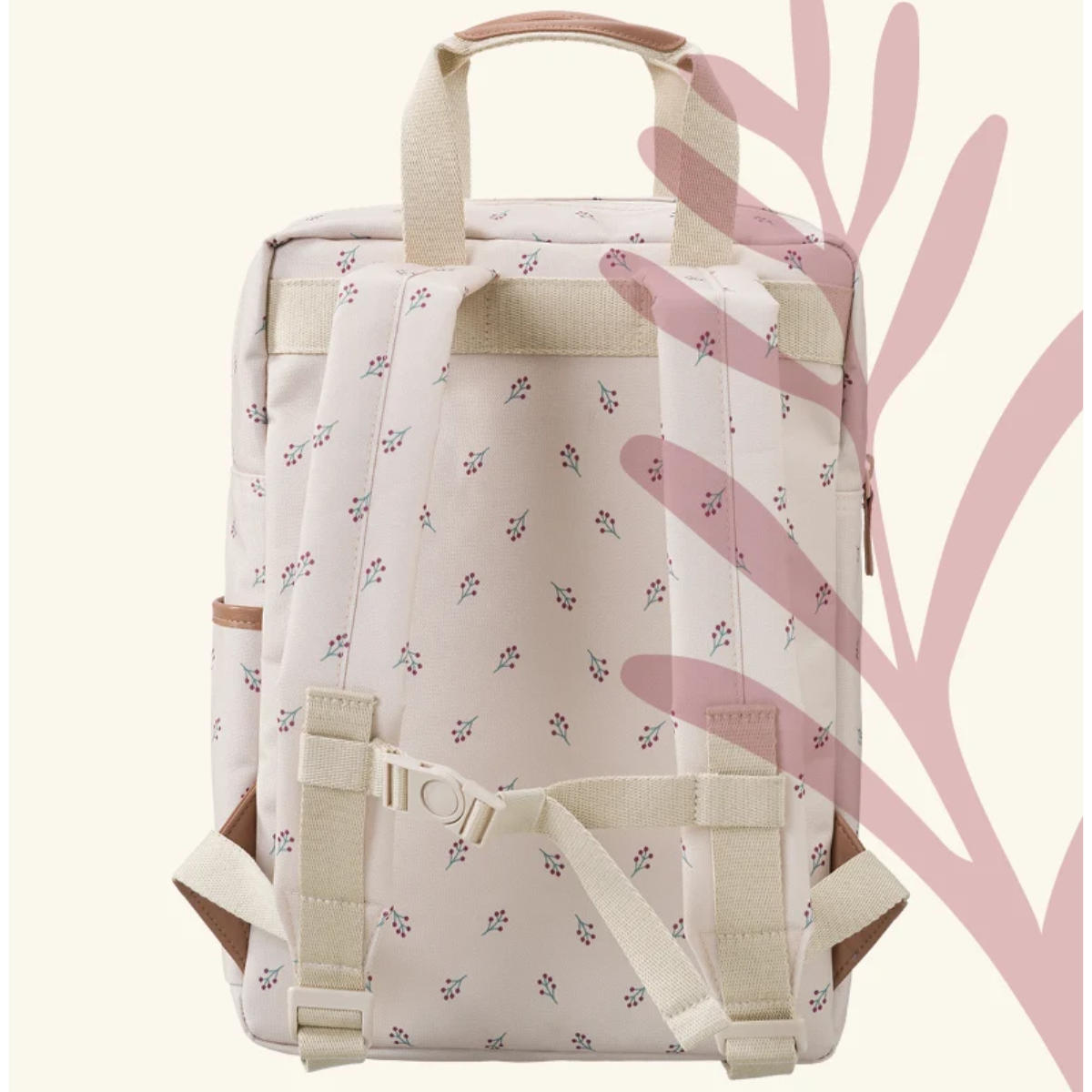 Rucksack in Creme mit Blumendesign - Rückansicht