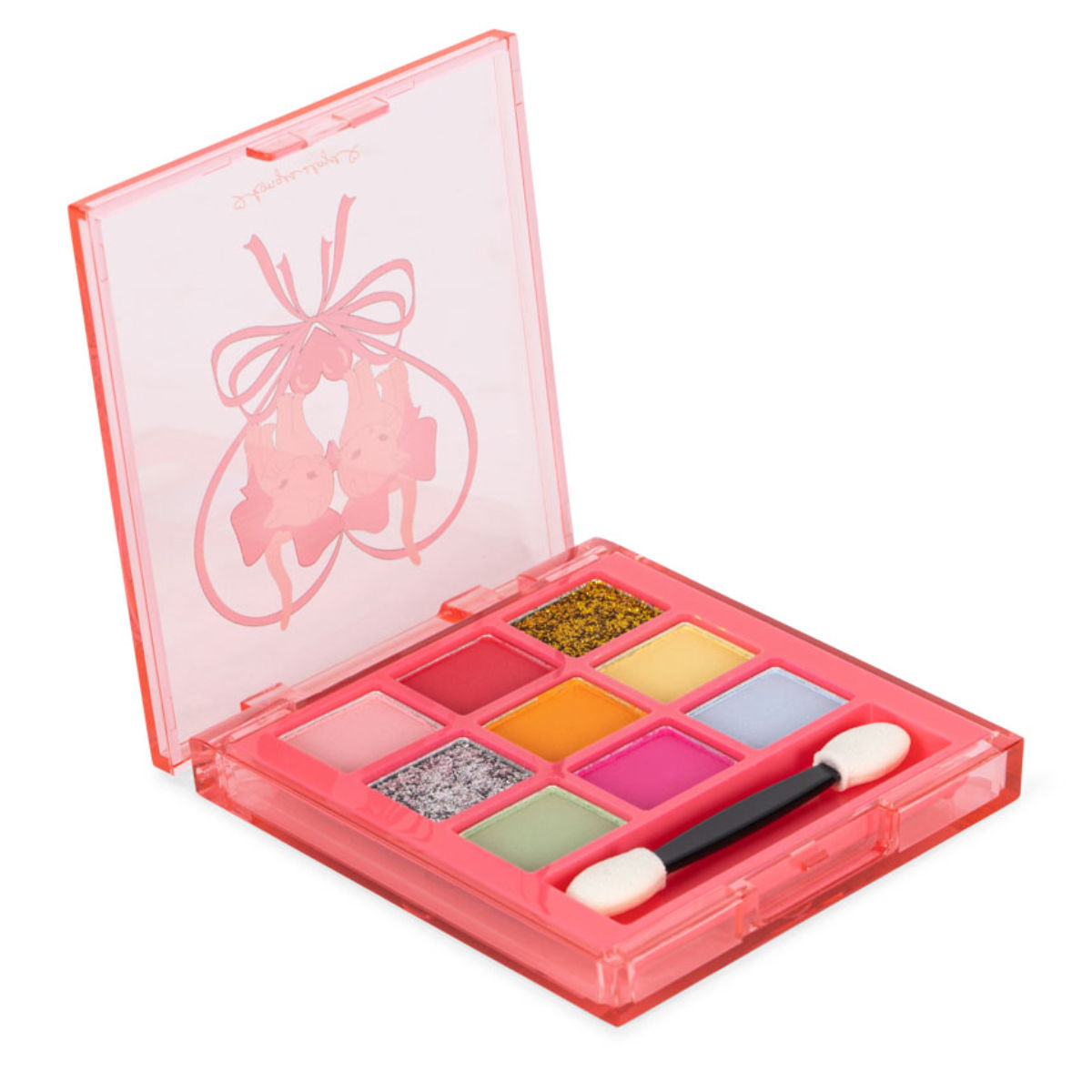 Lidschatten-Palette in Rosa mit Applikator - schräge Ansicht