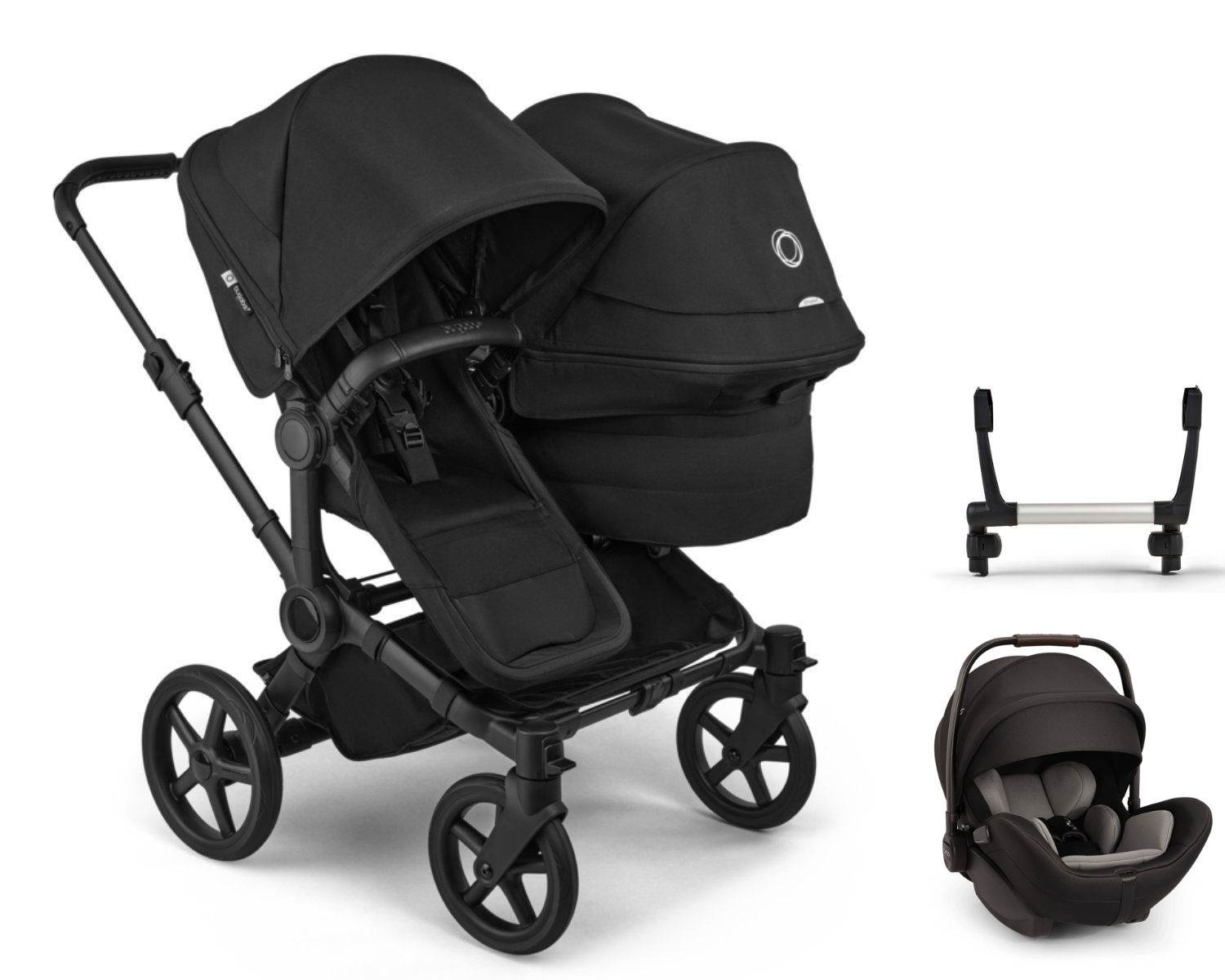 Bugaboo Donkey 6 Geschwisterwagen in Schwarz - schräge Ansicht – 100370002-100375011-CS20210CVRGL