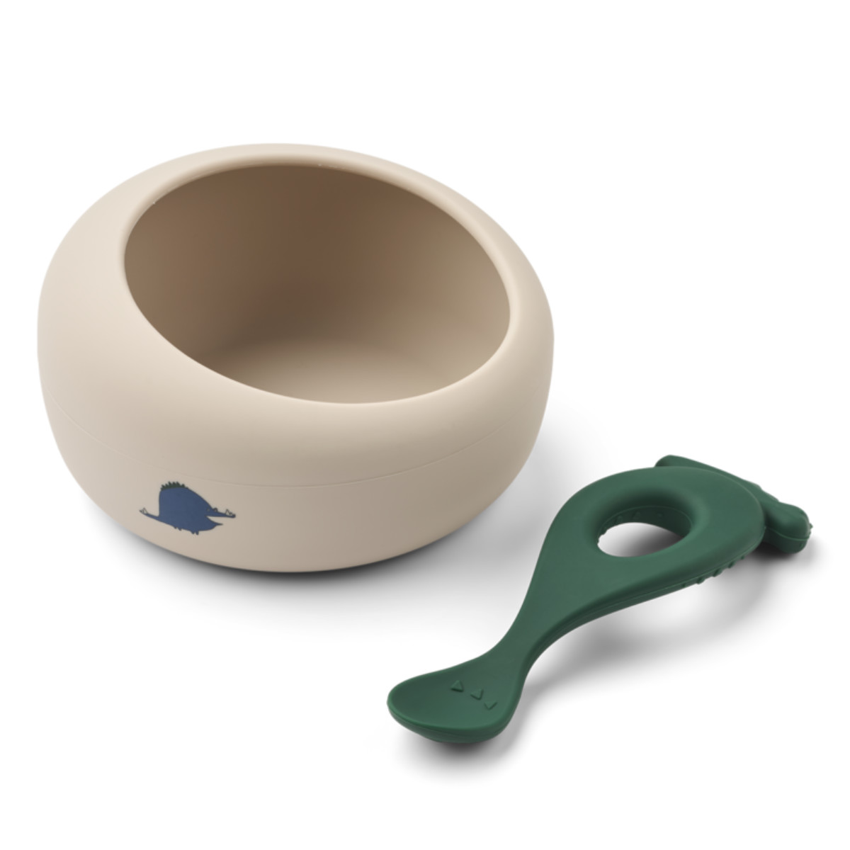 Kinderschüssel-Set in Beige mit Löffel - schräge Ansicht