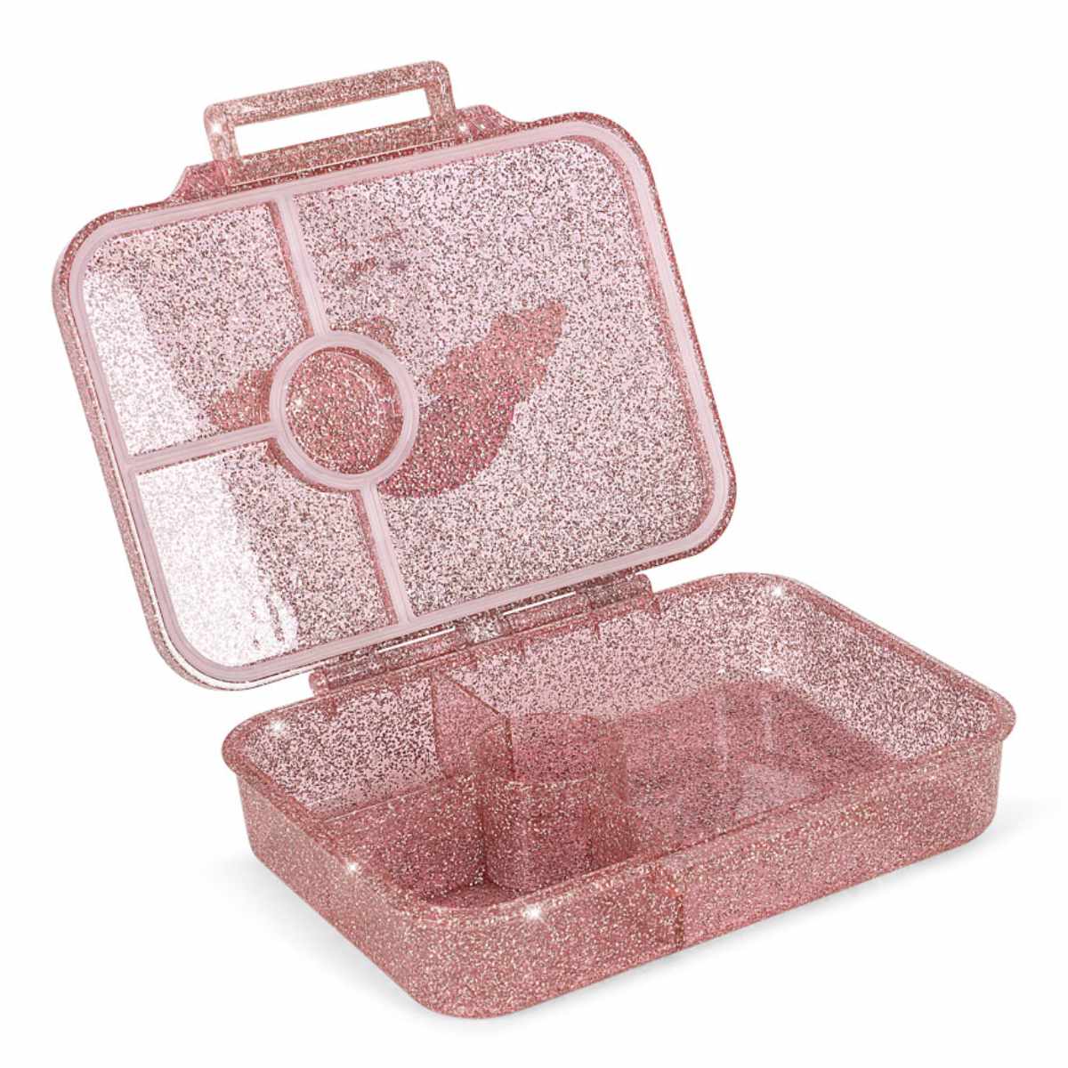 Glitzernde rosa Brotdose - offene schräge Ansicht