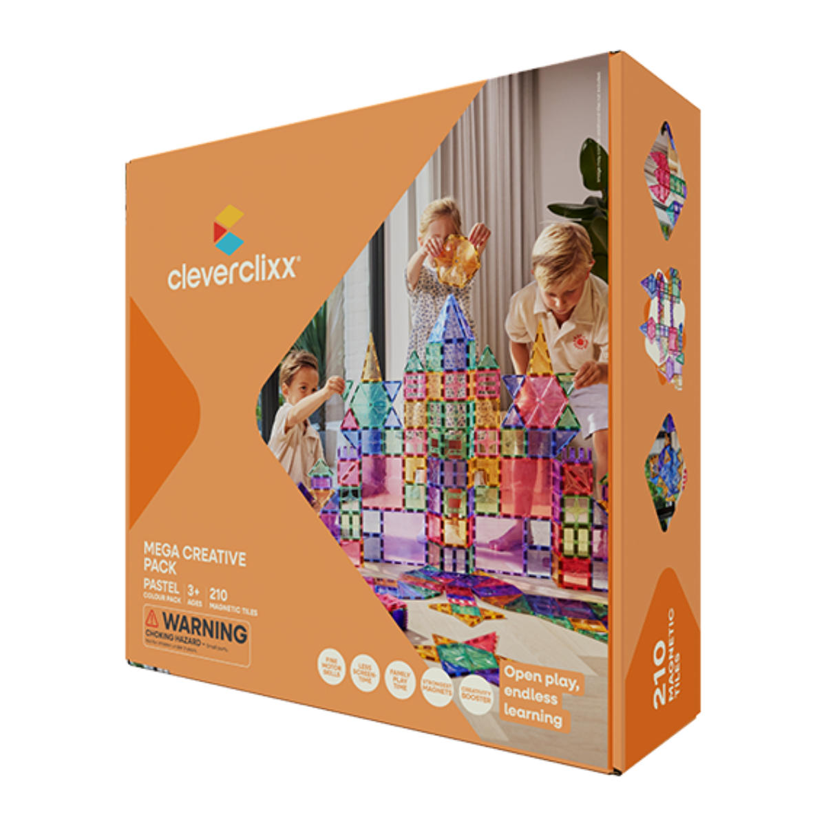 Cleverclixx Mega-Kreativ-Bausatz in Pastellfarben – 210 Teile Magnetbausteine