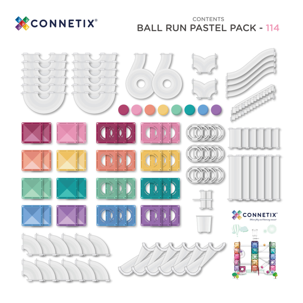 Connetix Magnetbausteine Pastel Creative Ball Run Bundle – 218 Teile