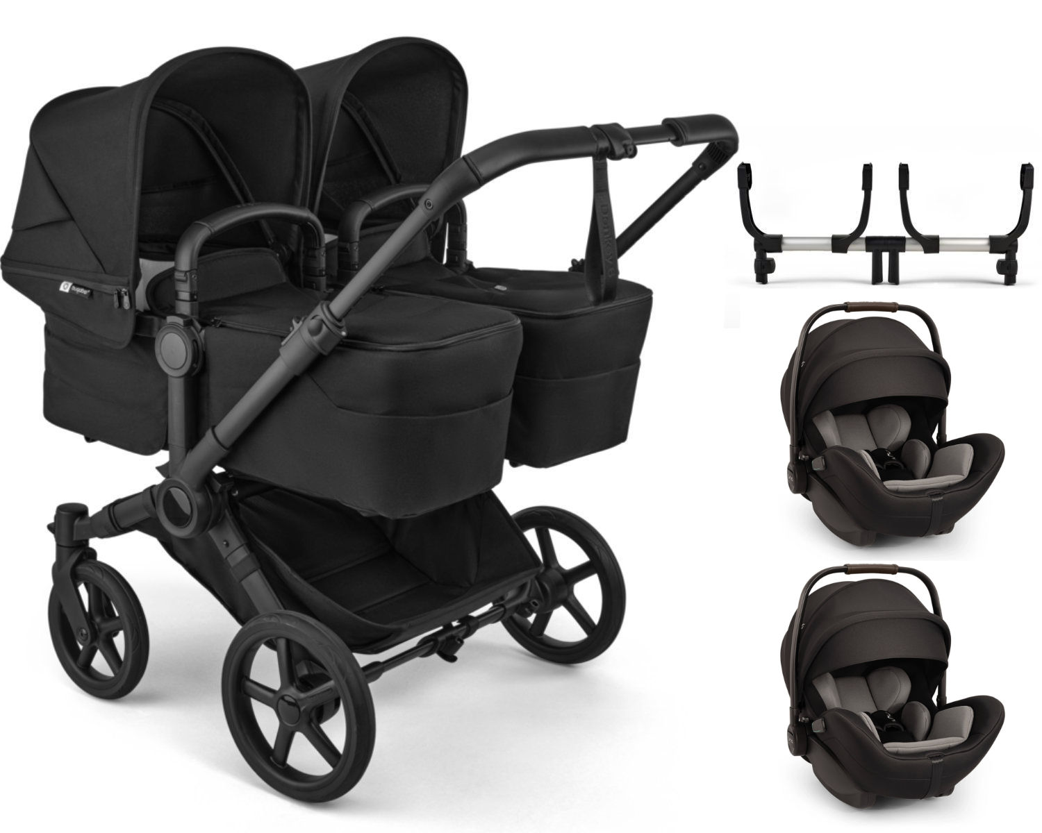 Bugaboo Donkey 6 Geschwisterwagen in Schwarz - schräge Ansicht – 100370002-Twin-Set3in1-NunaArraFlex