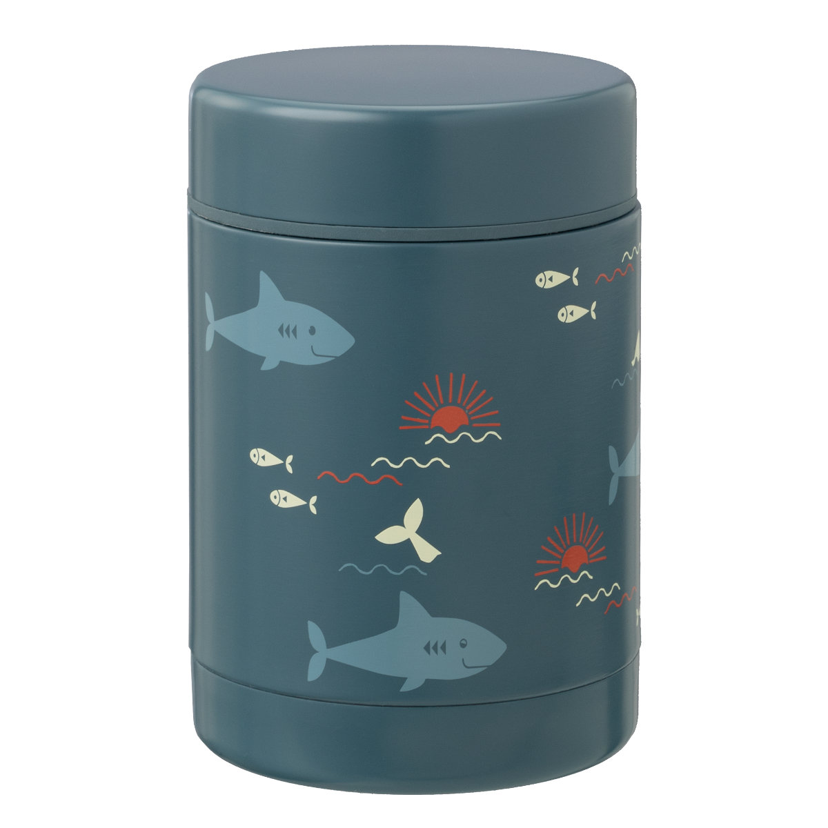 Thermobecher mit Haifisch-Design in Blau - Vorderansicht