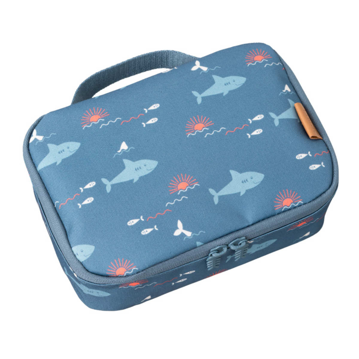 Kinder-Lunchbox mit Blauem Hai-Design - schräge Ansicht