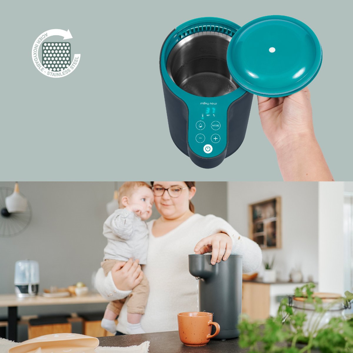 Babymoov Babyflaschen Zubereiter Milky Now in Blau - Draufsicht