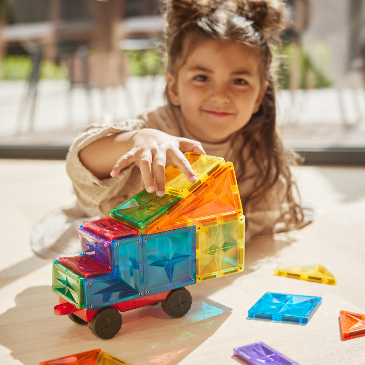 Cleverclixx Car Set in Bright Colors – 25 Pieces Magnetic Tiles