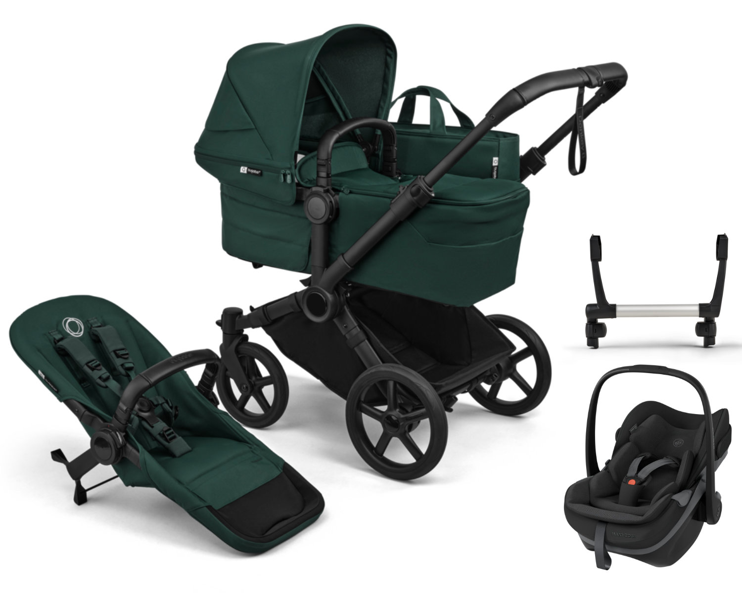 Bugaboo Donkey 6 Mono Kinderwagen Set 3 in 1 in Grün - schräge Ansicht