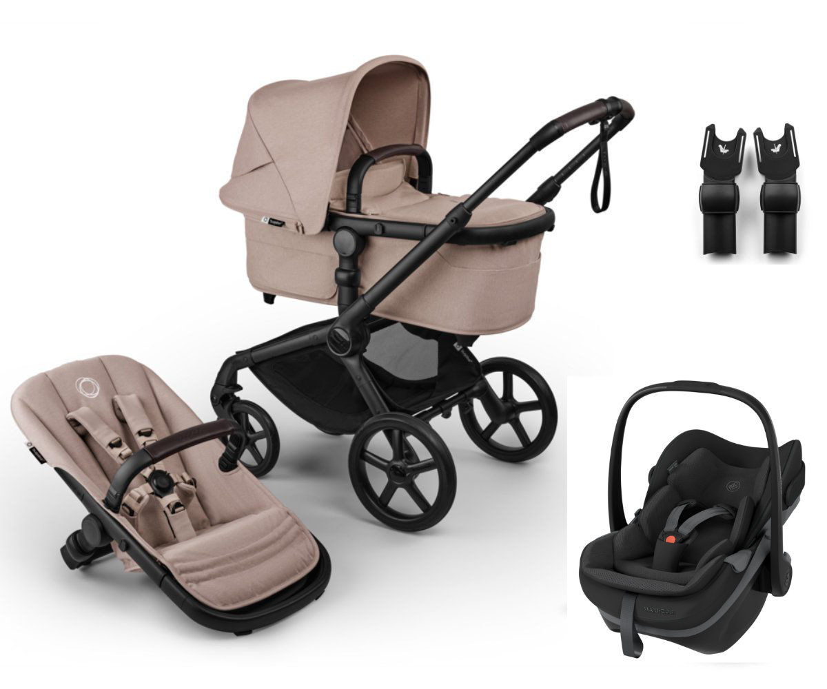 Bugaboo Fox 5 Renew Kinderwagen in Beige mit Zubehör - schräge Ansicht