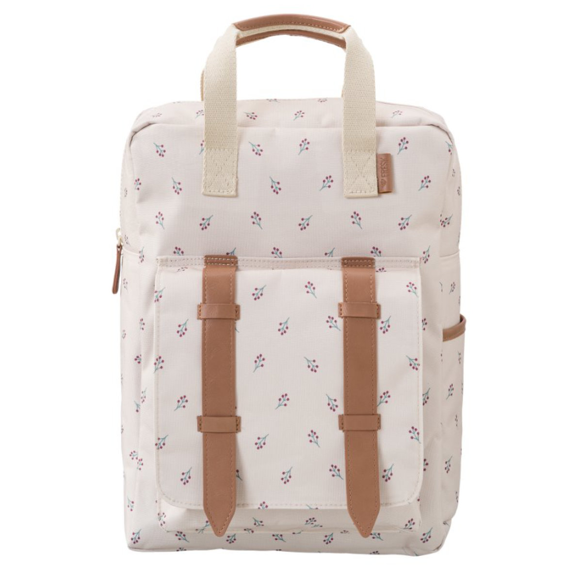 Kanken Rucksack mit Blumenmuster in Beige - Vorderansicht