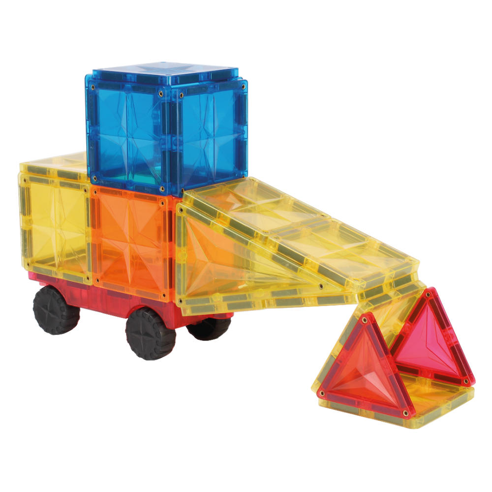 Cleverclixx Car Set in Bright Colors – 25 Pieces Magnetic Tiles