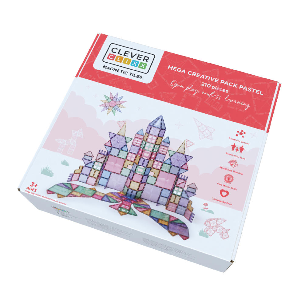 Cleverclixx Mega-Kreativ-Bausatz in Pastellfarben – 210 Teile Magnetbausteine