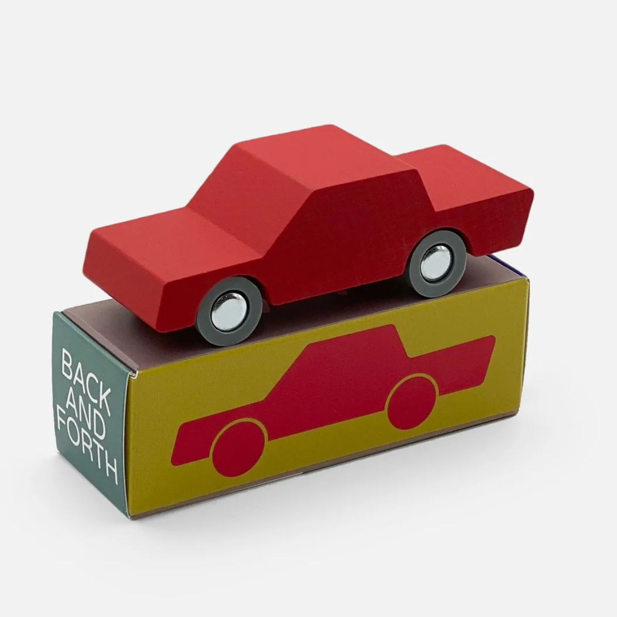Waytoplay Back and Forth Holzauto – Kreatives Spielauto aus Holz (Rot, Blau, Natur)
