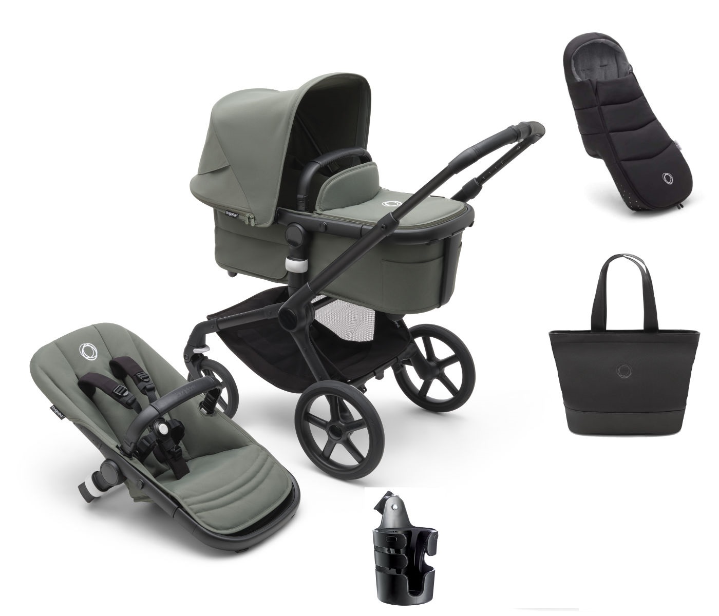 Bugaboo Fox 5 Kinderwagen Set 3 in 1 in Grau - schräge Ansicht