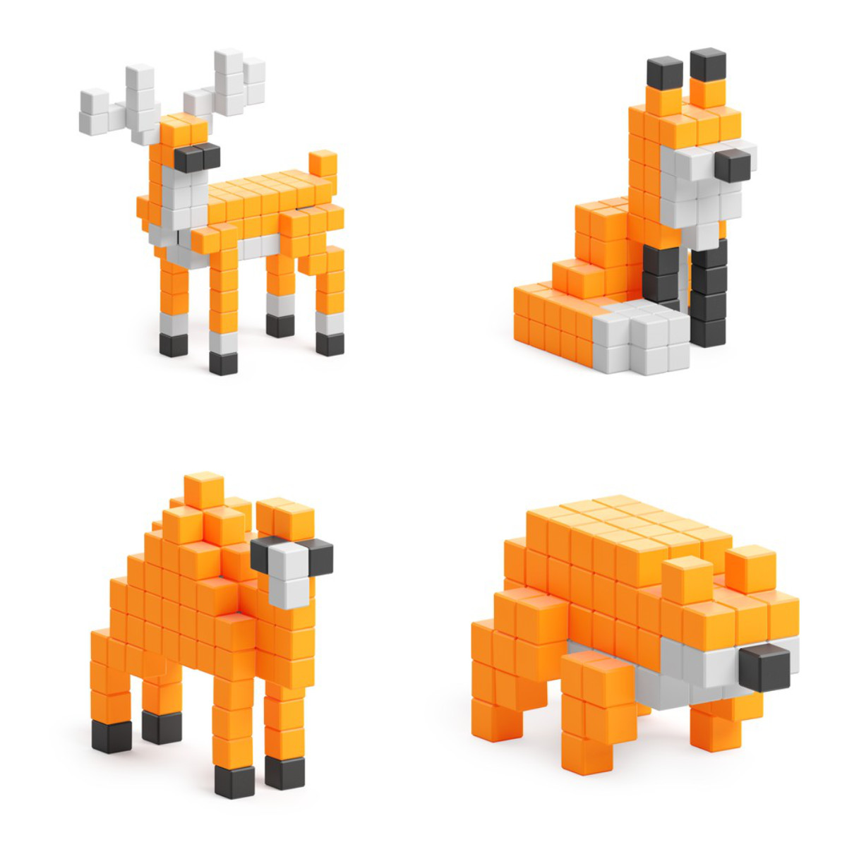 PIXIO Magnetische Bausteinwürfel Orange Animals 162 Stk