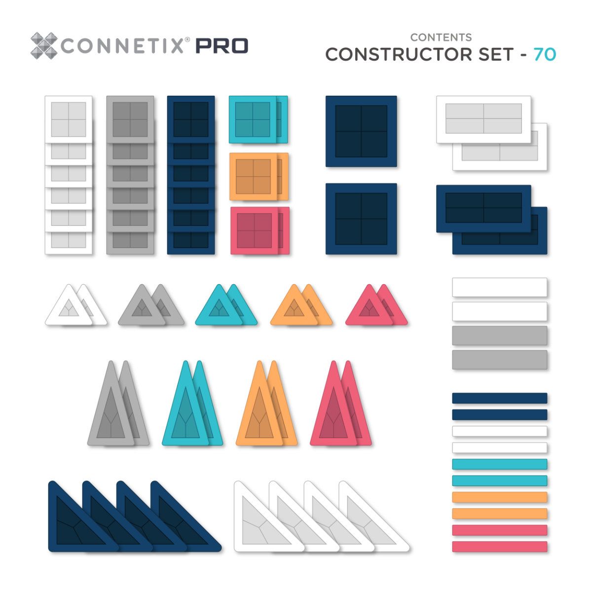 Connetix PRO Magnetic Tiles – Constructor Set – 70 Pieces