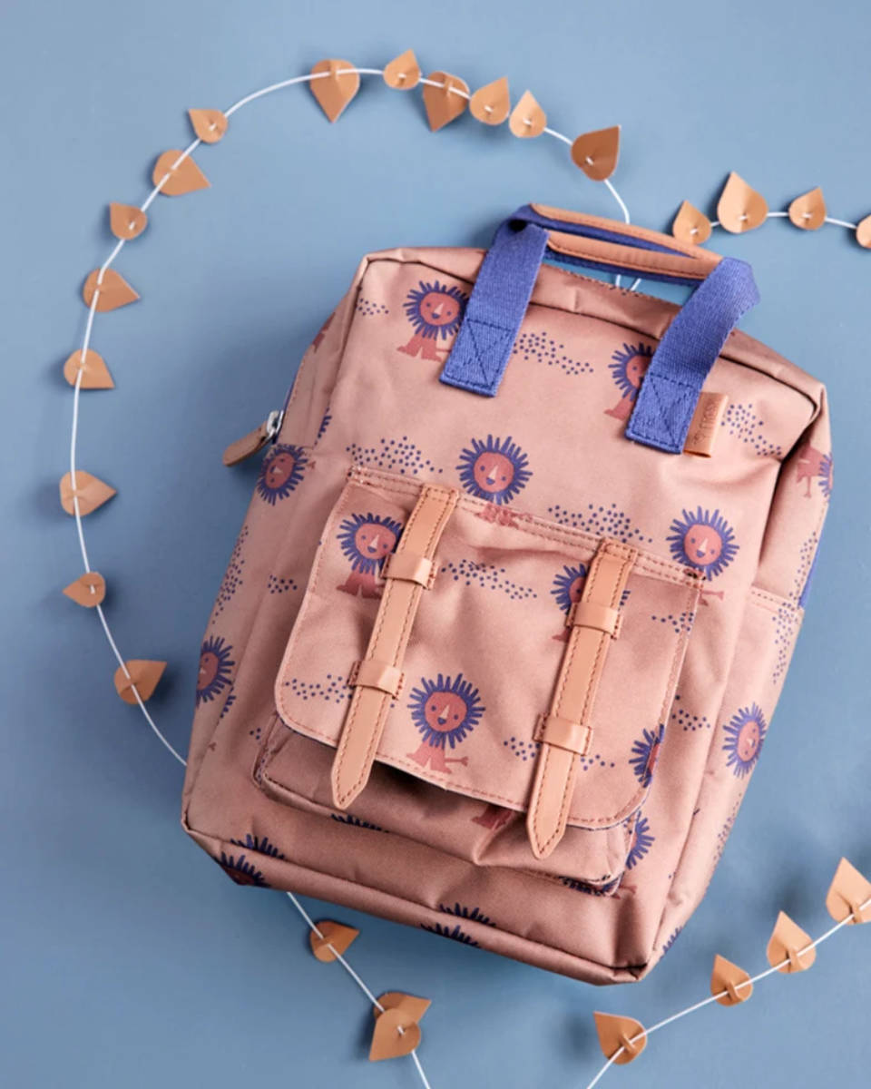 Kinder-Rucksack in Rosa mit Löwenmotiv - Draufsicht