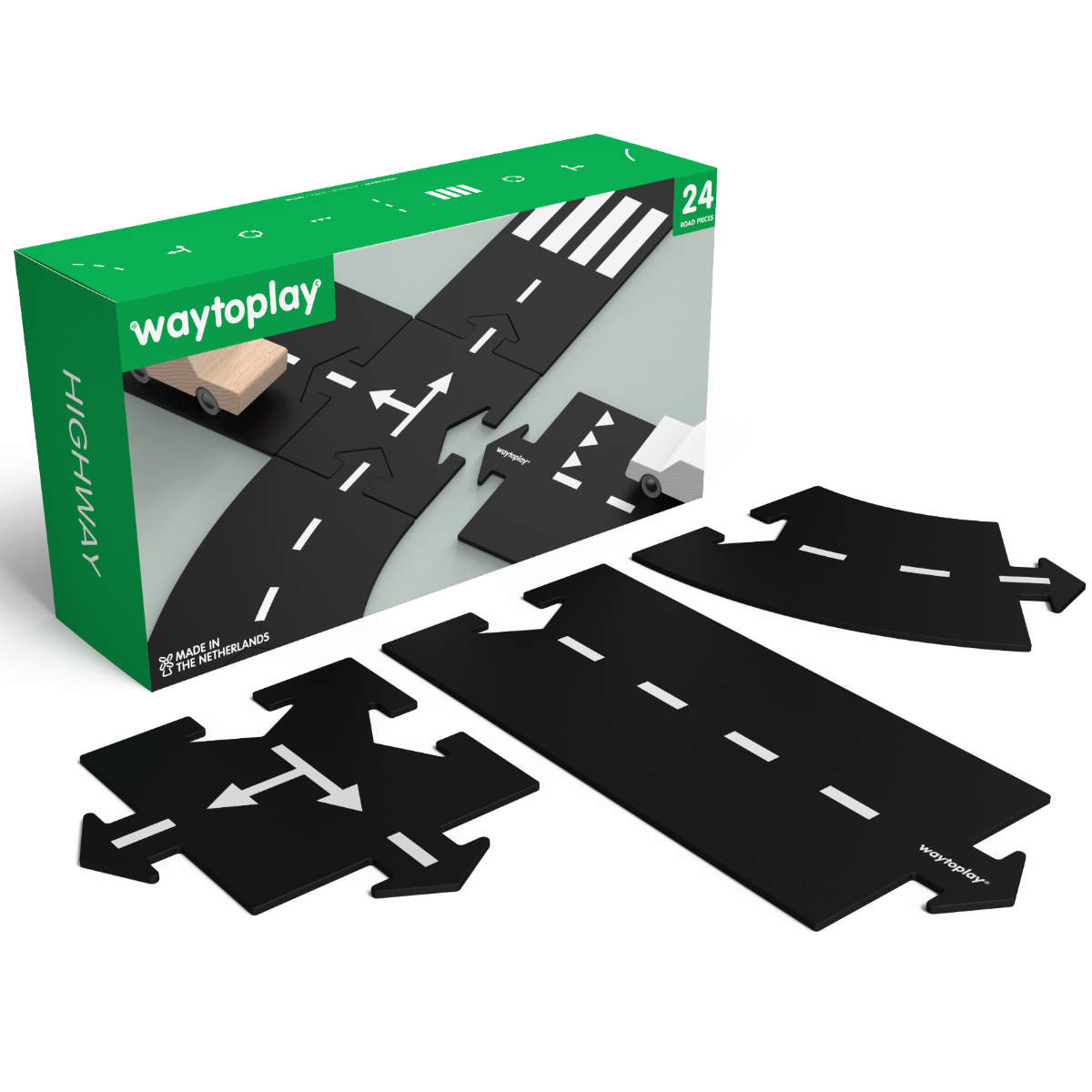 Waytoplay Highway Large Road Set – Flexible Spielstraße für Kinder, 24-teilig