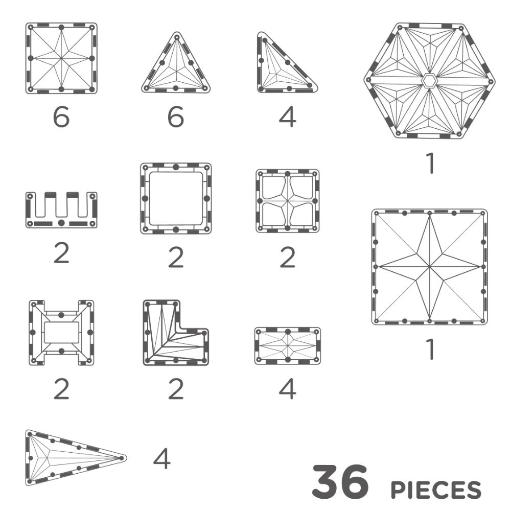 Cleverclixx Compact Set in Pastel Colors – 36 Pieces Magnetic Tiles