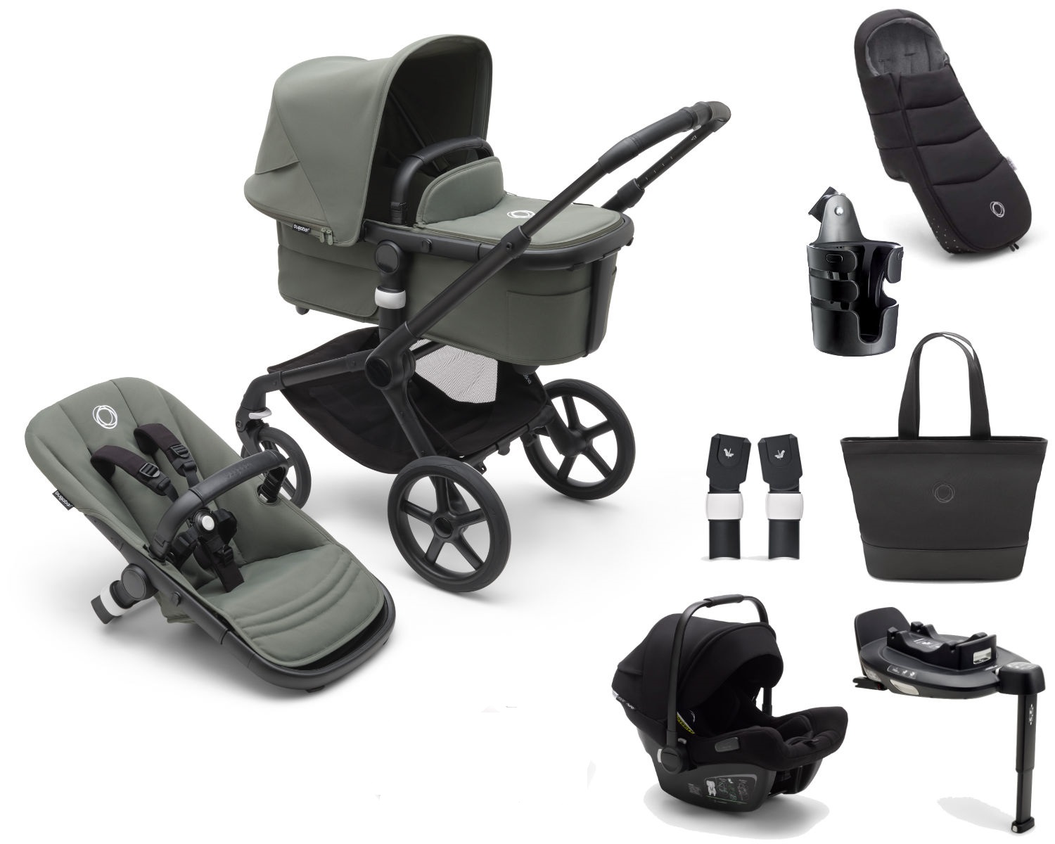 Bugaboo Fox 5 Kinderwagen Set All in One in Grau - schräge Ansicht