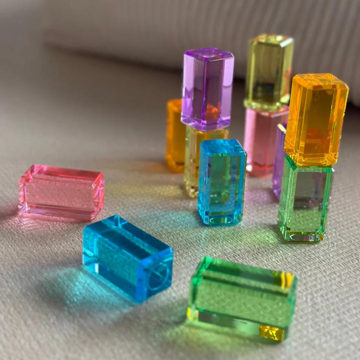 Bauspiel Lichtbouwquaders Pastel in Pastellfarben - schräge Ansicht