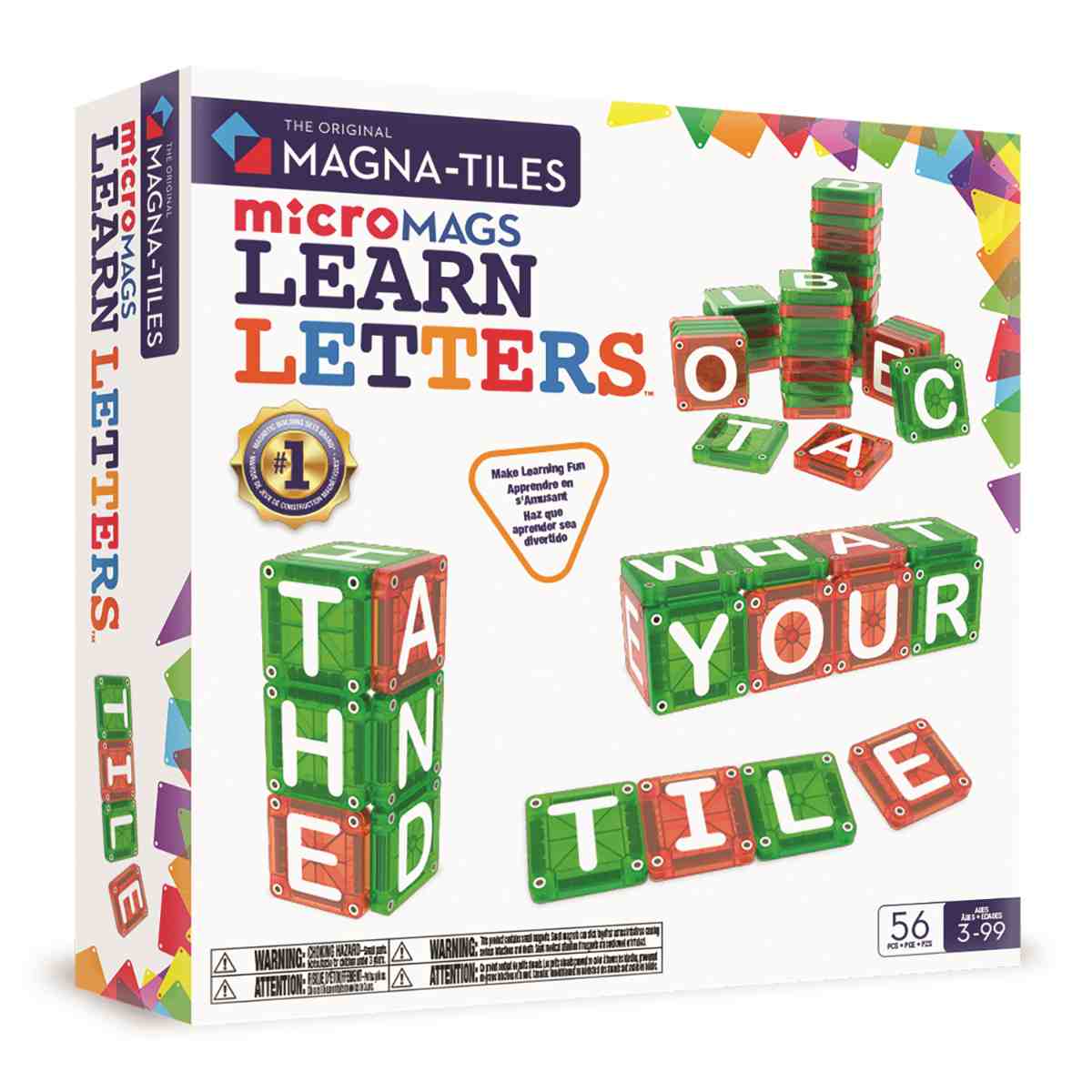 MAGNA-TILES microMAGS LEARN Buchstaben 254056LL Box - schräge Ansicht