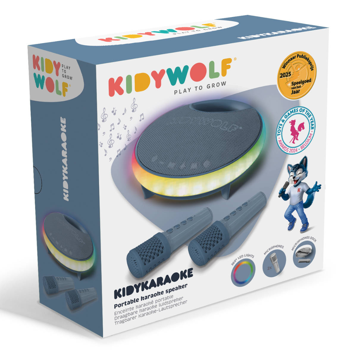 Kidywolf KIDYKARAOKE Karaoke-Set für Kinder mit 2 Mikrofonen und Bluetooth