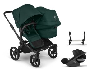Bugaboo Donkey 6 Twin Kinderwagen in Dunkelgrün - schräge Ansicht