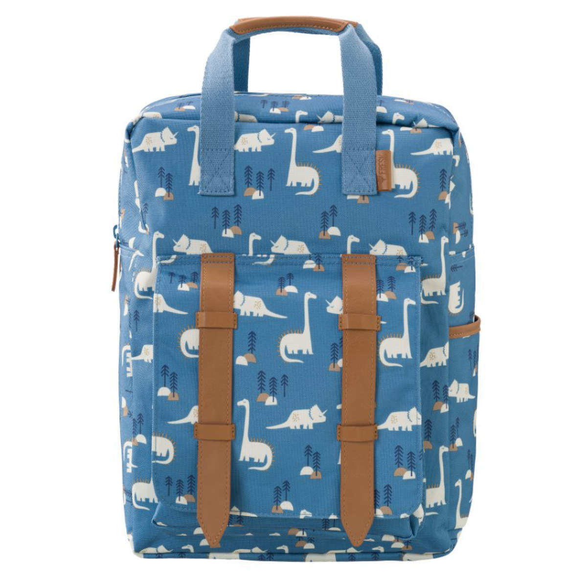 Rucksack in Blau mit Dinosauriermuster - Vorderansicht