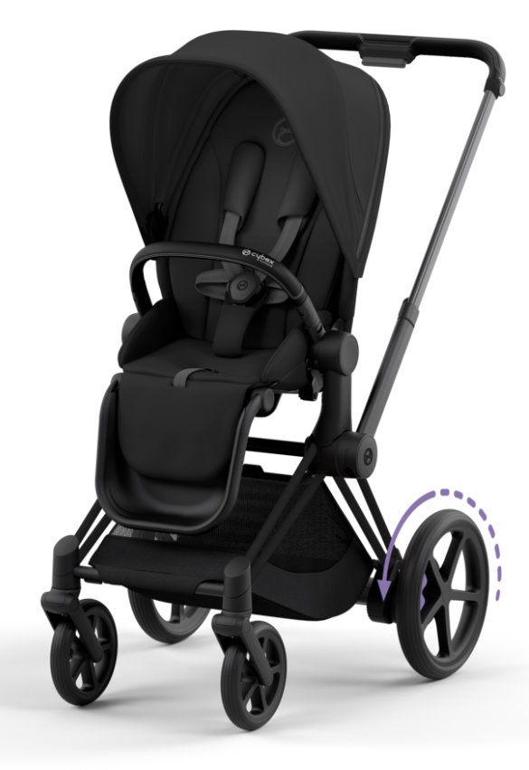 Cybex E-Priam Kombikinderwagen in Schwarz - schräge Ansicht