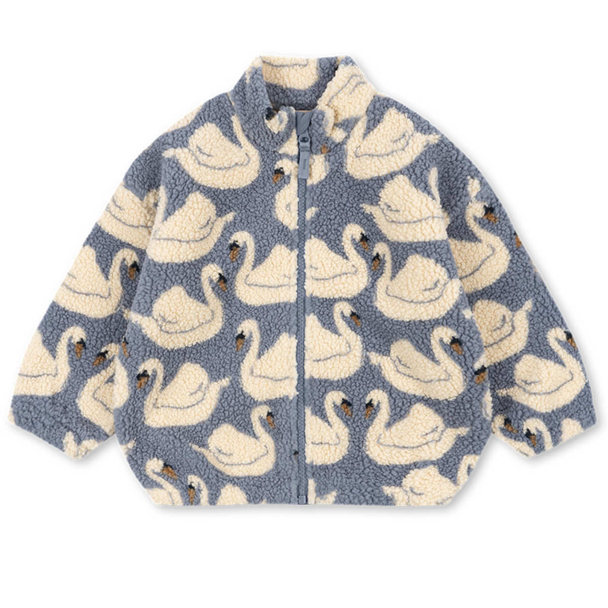 Kinderjacke mit Schwanenmuster in Blau - Vorderansicht