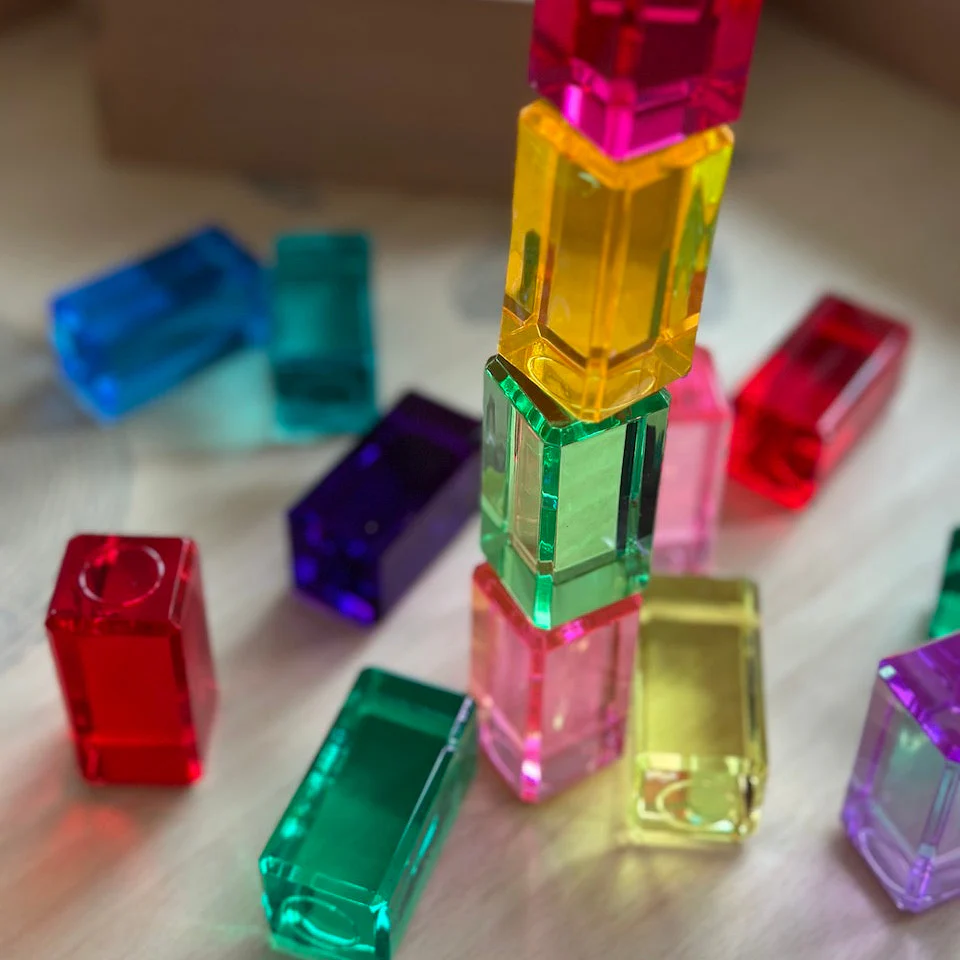 Bauspiel Lichtbouwblokken 24-delig - bunte schräg Ansicht